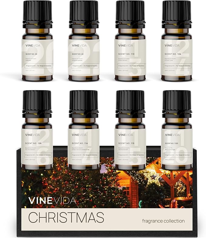 VINEVIDA [Set of 8] Christmas Scents for Candle Making, Made in USA Candle Fragrance Oil, Soap Making Essential Oils, Diffuser Oil Scents - Bloomnest