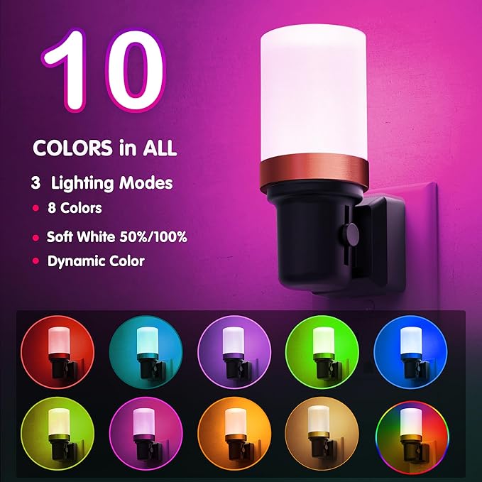 L LOHAS LED Night Lights Plug into Wall, RGB Color Changing Night Light with Auto On/Off Sensor, Ideal Gifts for Friends, Family, 2 Pack - Bloomnest
