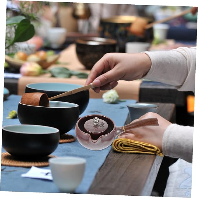 Japanese Style Ceramic Tea Kettle Retro Porcelain Teapot for Home Office Travel Practical Smooth Surface Easy Clean Small Capacity Tea Container in Wine Red