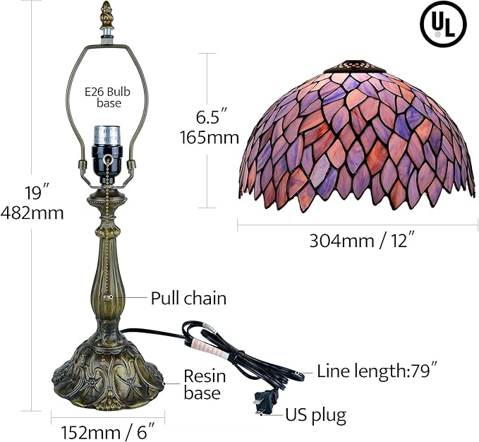 Tiffany Style Table Lamp Vintage Stained Glass Desk Lamp Deep Blue Purple Wisteria Bedside Reading Light Decor Bedroom Living Room Home Office D12 xH18 - Bloomnest