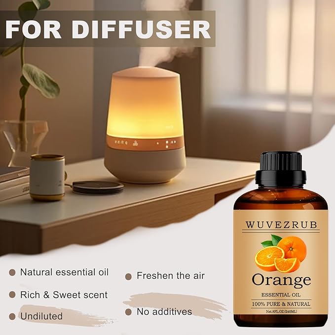 Orange Essential Oils, 240ML Pure and Natural Essential Oil for Aromatherapy Diffuser - Orange /8 Fl Oz - Bloomnest
