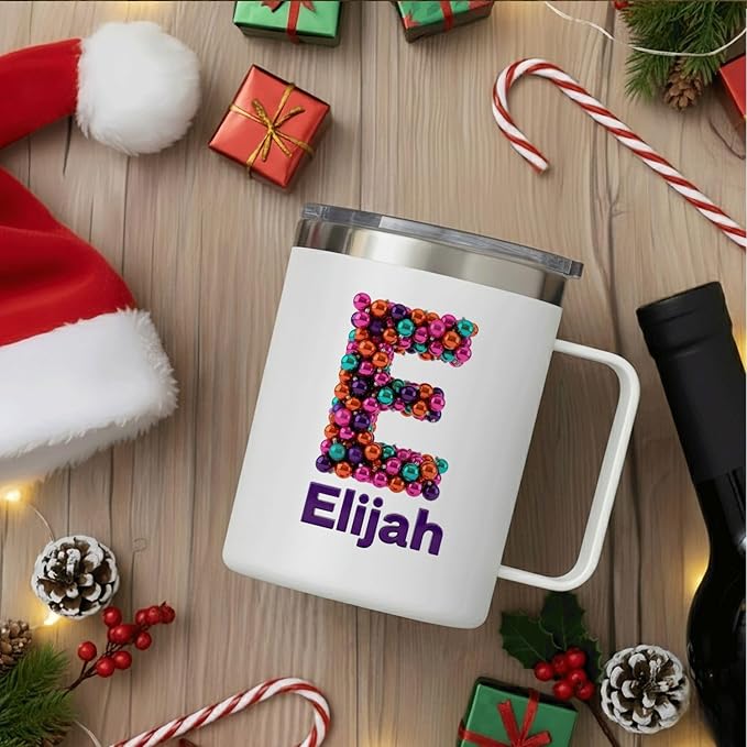 Personalized Christmas Insulated Coffee Mug with Handle – Double Wall Stainless Steel Travel Tumbler for Hot & Cold Drinks – Unique Holiday Gift for Men, Women, & Kids(B127) - Bloomnest