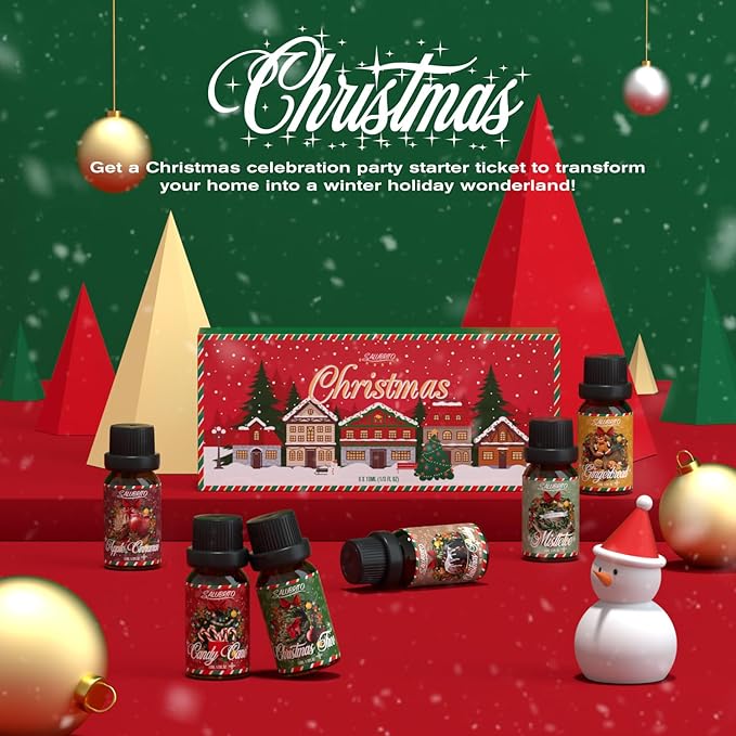 SALUBRITO Christmas Fragrance Oils Set, Winter Essential Oils for Diffuser, Candle Making, Scented Oils Gift - Candy Cane, Christmas Tree, Christmas Pudding, Apple Cinnamon, Gingerbread, Mistletoe - Bloomnest