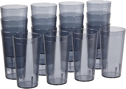 US Acrylic Cafe Plastic Reusable Tumblers (Set of 16) 20-ounce Water Cups in Grey | Value Set of Restaurant Style Drinking Glasses, Stackable, BPA-free, Made in the USA | Top-rack Dishwasher Safe - Bloomnest
