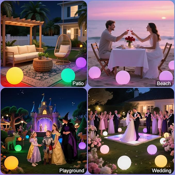 10-in Glowing LED Ball Light, Dimmable 16 RGB Color 4 Mode Glowing Orb Lights w/Remote, Rechargeable Light Up Ball Orb Lamp, Waterproof Outdoor Globe Lights Mood Lamp for Home Garden Party Path Decor - Bloomnest