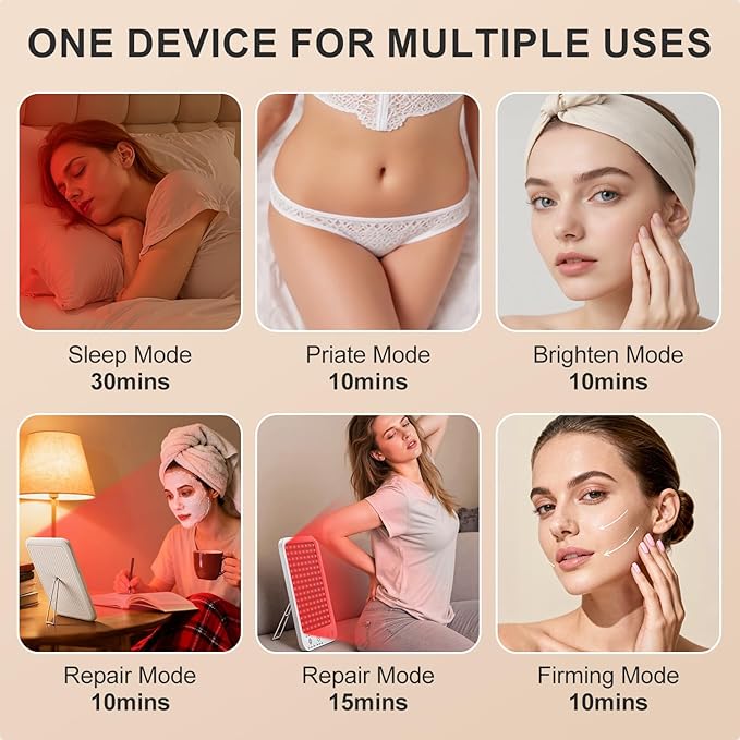 Red Light Therapy for Face and Body, Dual 660nm & 850nm Near Infrared Red Light Therapy Panel with Adjustable Stand and Timer, 3 Modes and 6 Brightness Levels,Ideal Gift for Family & Friends (white) Ziptly