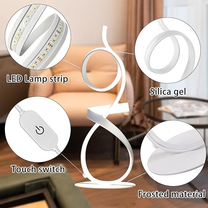 21inch High Brightness LED 3Color Touch Dimming Table Lamp for Bedside Lamp,Art Decorative Light,Stepless Dimmable Bedside Light，white Lights,modern lamps table,bedroom nightstand lamps(White) - Bloomnest