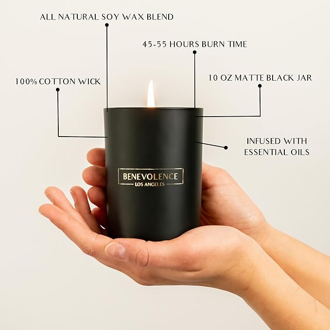 Benevolence LA Santal Scented Candle | Soy Christmas Candles, Black Candle for Home | Holiday Candles Gifts for Women and Men | Home Fragrance | Aromatherapy | Bathroom Freshener | 10oz - Bloomnest