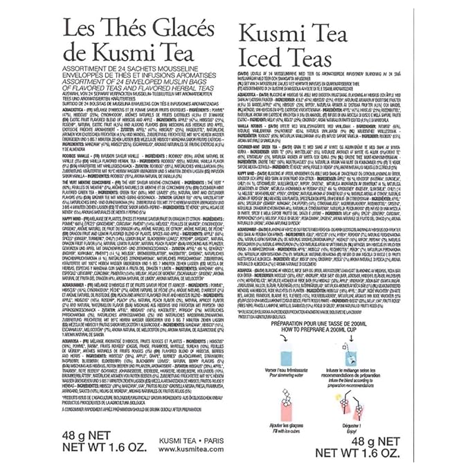 Kusmi Tea - Iced Teas Gift Set - Sampler Assortment Variety Box - Organic Teas - Gift Idea for Men and Women - Flavored Infusions, Hibiscus, Rooibos, Green Tea - 6 Iconic Blends - 24 Tea Bags - Bloomnest