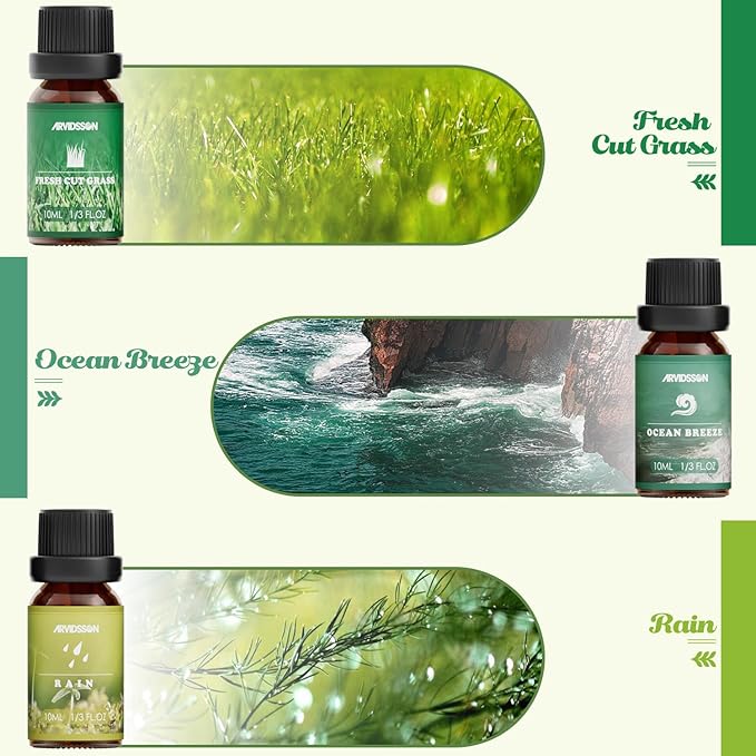 Nature Essential Oils Set, ARVIDSSON Natural Fragrance Oils for Candle Making, Fresh Cut Grass, Ocean Breeze, Rain, Pine, Sandalwood, Oakmoss, Diffuser Scented Oils - Bloomnest