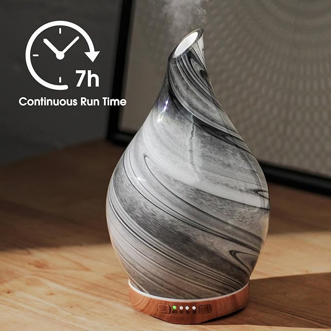 Porseme 280ml Essential Oil Diffuser Glass Color Changing Aroma Air Diffusers Aromatherapy Ultrasonic Cool Mist Humidifier 7 Running Hours Waterless Auto-Off for Sleeping, Yoga, Office, Spa (Ink) Porseme