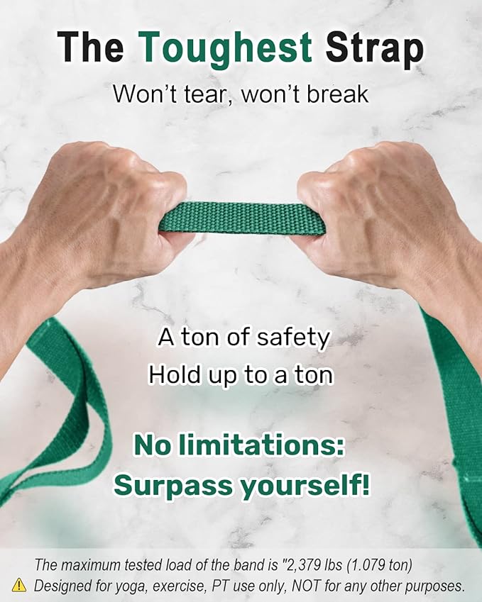Tumaz Stretching Strap - 10 Loops & Non-Elastic Yoga Strap - The Perfect Home Workout Stretch Strap for Physical Therapy, Yoga, Pilates, Flexibility - [Extra Thick, Durable, Soft] - Bloomnest