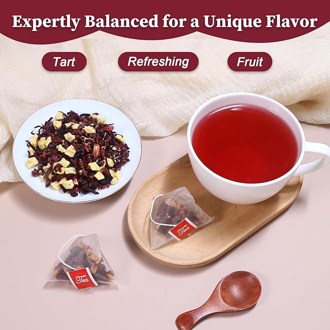 Fullchea - Cranberry Apple Tea, 45 Teabags - Cranberry Tea with Apple, Hibiscus, Rose & Licorice – Naturally Sweet & Tart - Non-GMO - Caffeine-Free - Wellness Support - Bloomnest