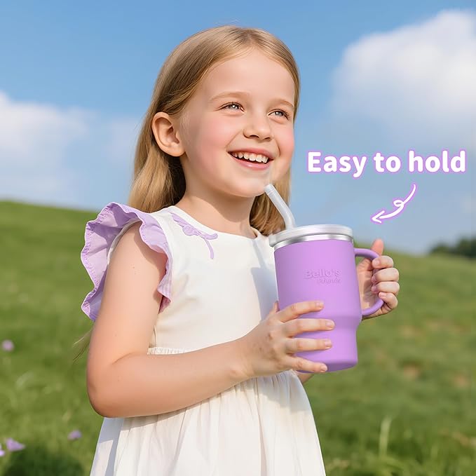 Bella's Friends Handy Mini Tumbler – Adorable 9 oz Toddler Sippy Cup, Stainless Interior & Silicone Body, Leak‑Proof, Dishwasher Safe, Gift for 1-3 Years Old Girls & Boys, 2 Pack, Lilac&Azure Blue - Bloomnest