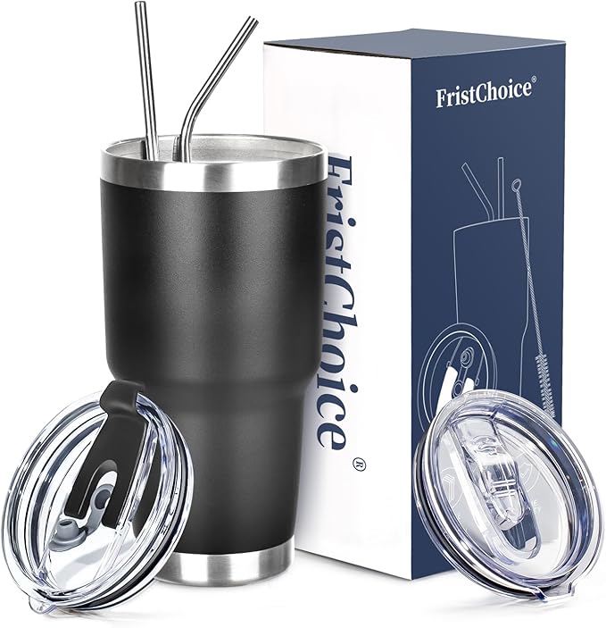 30 oz Tumbler with Lids and Straws Double Wall Vacuum Insulated Tumbler Cup,Stainless Steel Leak-proof Thermal Tumbler Powder Coated Travel Coffee Mug for Cold and Hot Drinks,Black - Bloomnest
