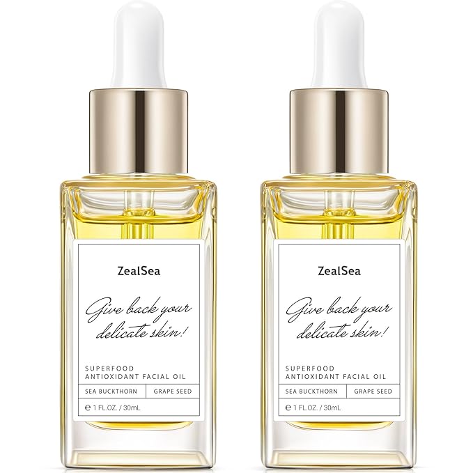 ZealSea Superfood Antioxidant Face Oil: Facial Oil with Antioxidant Rich Plant-Based Oils Hydrating and Smooth Dry Skin Care Gua Sha Massage Skin Therapy Oil for Women Men, 1 Fl Oz (Pack of 2) - Bloomnest