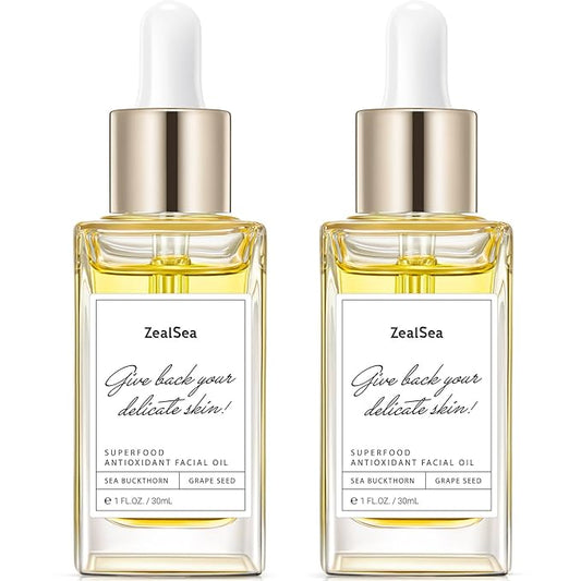 ZealSea Superfood Antioxidant Face Oil: Facial Oil with Antioxidant Rich Plant-Based Oils Hydrating and Smooth Dry Skin Care Gua Sha Massage Skin Therapy Oil for Women Men, 1 Fl Oz (Pack of 2) - Bloomnest