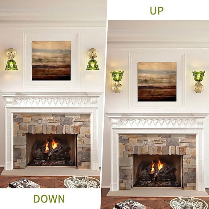 Vintage Wall Sconces, Rose Green Lampshade & 180 Degree Adjustable, Brass Wall Lights, for Bedroom Living Room Hallway Aisle, Bulbs Not Included, ETL Listed - Bloomnest