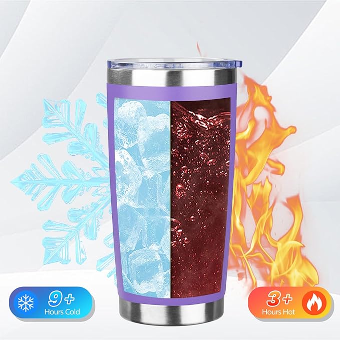 20oz Tumbler Bulk with Lid and Straw, Stainless Steel Double Wall Vacuum Insulated Travel Mug, Powder Coated Coffee Cups for Hot and Cold Drinks,Funny Gifts for Women Men(Purple,1) - Bloomnest