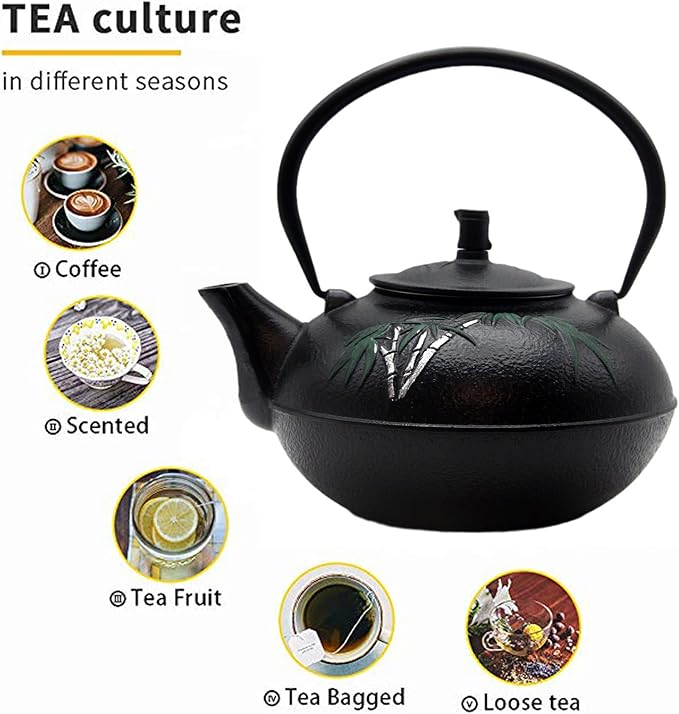 84.6oz Large Cast Iron Tea Kettle for Stovetop, Heavy Teapot with Stainless Steel Infuser for Loose Leaf, Japanese Style Tea Pot, 2500ml Black Tetsubin with Bamboo Pattern - Bloomnest