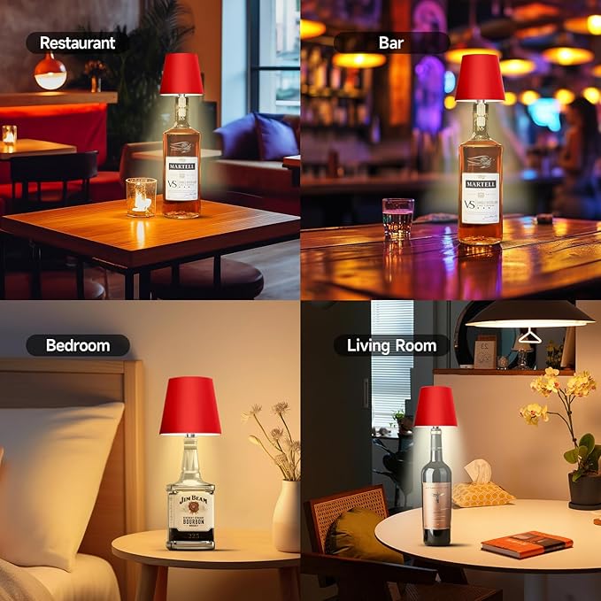 2025 New Wireless Bottle Lamp - LED Bottle Lights for Liquor & Wine Bottles, Cordless Lampshade, Whiskey Bottle Top Light, Bottle Stopper Night Light Kit, Rechargeable 3-Tone Touch-Dimmable - Bloomnest