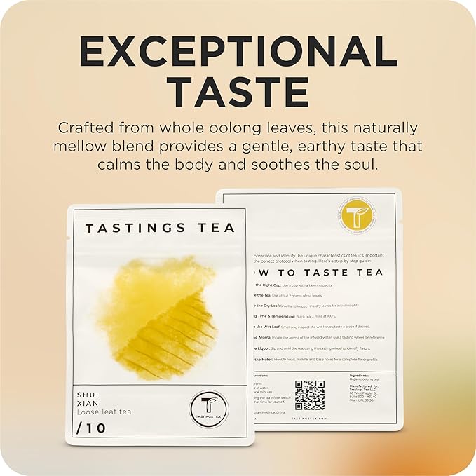 Tastings Tea Shui Xian Oolong Loose Leaf, 1.3 oz | Rich, Smoky & Sweet Traditional Chinese Leaves from the Fujian Province | Medium Caffeine | Small Batch & Sustainably Sourced | Resealable Pouch - Bloomnest