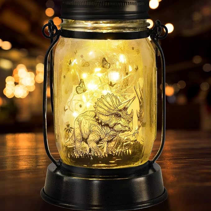 Dinosaur Gifts for Kids,Adults Triceratops Lovers Solar Lantern Night Light for Kids Gifts Christmas, Solar Triceratops Garden Decoration Outside for Yard, Patio,Backyard,Porch, Torches, Room Decor - Bloomnest