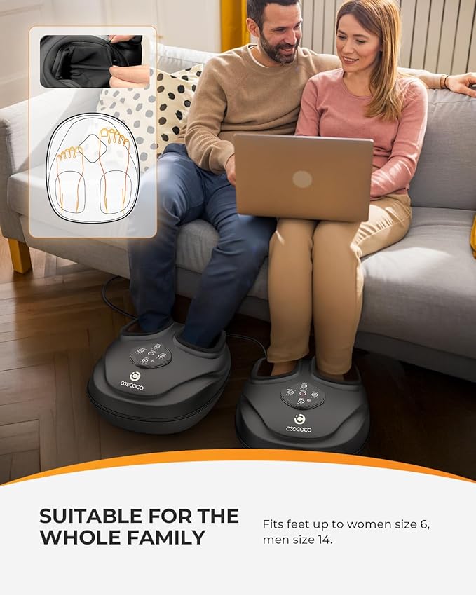 CooCoCo FSA Eligible Foot Massager with Heat, Upgraded Shiatsu Feet Massager for Plantar Fasciitis, Neuropathy, Gifts for Women Men Mom, Feet Massage Machine with Kneading, Compression, Size 14 - Bloomnest