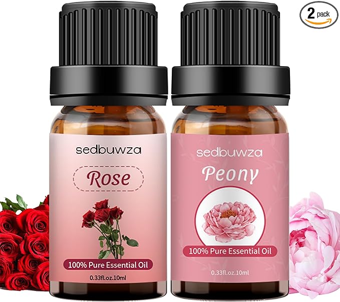 Sedbuwza Rose Peony Essential Oil Set, Rose Fragrance Oil Peony Scent Oil Set for Diffuser, Aromatherapy, Massage, Soap, Candle Making 2 x 10 ml Sedbuwza