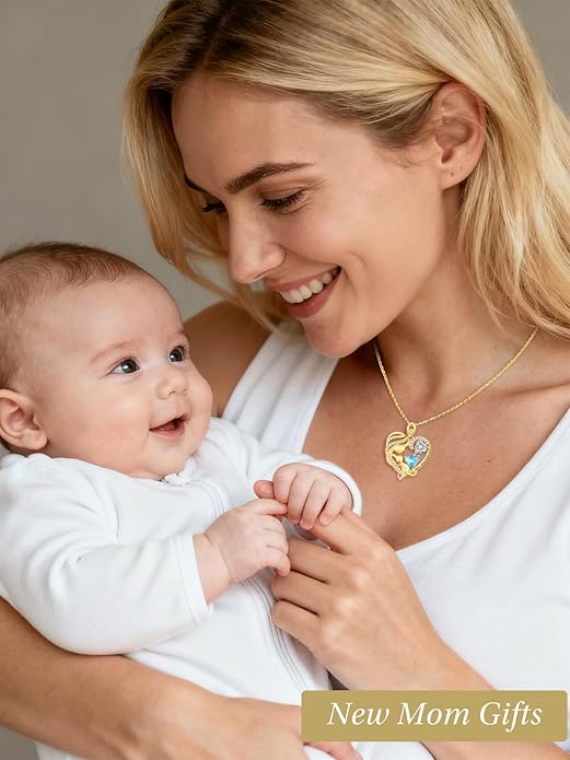 14K Gold Double Birthstone Heart Necklace for Women Mom, Mother Son/Daughter Pendant Necklace for Christmas Mother's Day Birthday Gifts for Wife Daughter Grandmom - Bloomnest