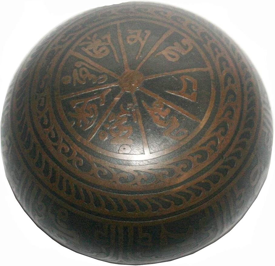 3017 SB 'G' Note Solar Plexus Chakra Antique Tibetan Auspicious Symbol Bowl Set ~ Nepal - Bloomnest