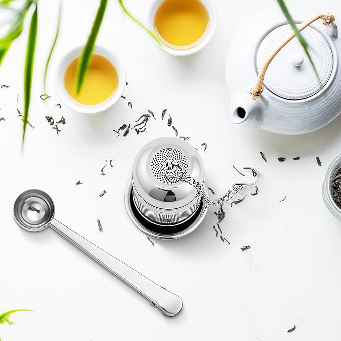 Umigy 4 Pcs Tea Infuser Strainers for Loose Tea with Scoop, Extra Fine Mesh Steeper 304 Stainless Steel Diffuser Leaf Holder with Extended Chain Hook for Brew, Spices, Seasoning (Stylish Style) - Bloomnest
