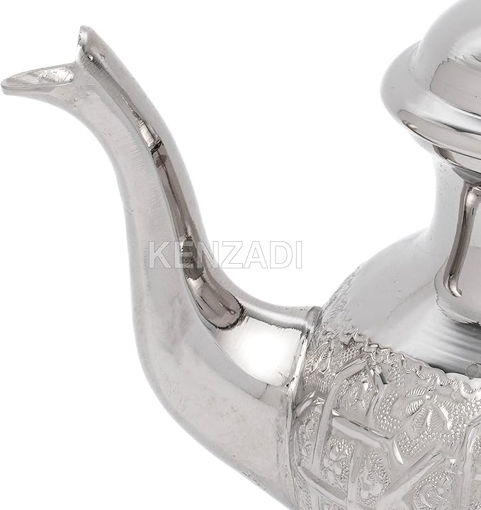 Moroccan Brass Teapot Silver Plated Hand Made In Fes by Kenzadi (7.08, Standard) - Bloomnest