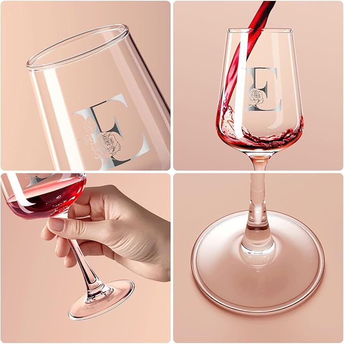 Valentines Day Gifts for Her Women - Personalized Initial Wine Glasses Custom Gift, Galentines Gift Christmas Mothers Day Birthday Gifts for Women Her Mom Wife Best Friend Sister (E) - Bloomnest