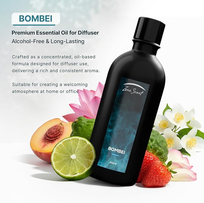 BOMBEI Luxury Essential Oil for Diffusers - Fruity Floral Aromatherapy with Peach, Jasmine & Musk - Elegant Scent for a Sophisticated Home ZoneScent