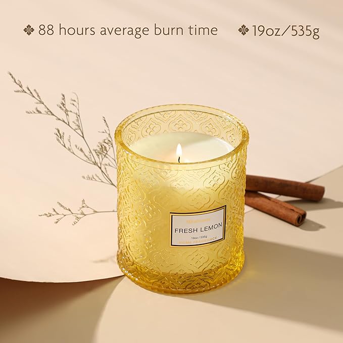 Lemon Scented Candles, 19oz Aromatherapy Candles Gifts for Women, Yellow Luxury Large Decorative Candles in Glass, Natural Soy Wax for Home - Bloomnest