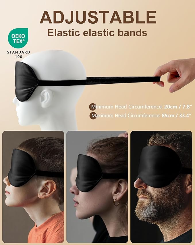 Silk Sleep Mask for Women - Soft Breathable Organic Natural Mulberry Silk Fabric Blackout Eye Mask for Sleeping with Adjustable Straps No Pressure Eye Mask for Travel Essentials Gifts (Black) - Bloomnest