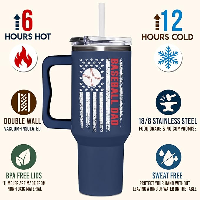 Baseball Gifts, Baseball Dad 40oz Tumbler, Baseball Dad Gifts For Sports Enthusiast Dads, Custom Travel Mug, Perfect Baseball Gifts For Dad, Birthday, And Christmas Presents For Baseball Lovers - Bloomnest