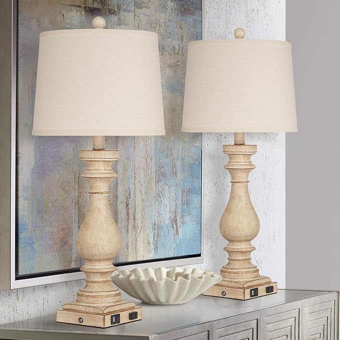 29" Tall Table Lamp for Living Room Set of 2,Vintage Bedside Nightstand Lamps with USB C+A Ports & AC Outlet,3-Way Dimmable Touch Control Desk Lamp for Bedroom,Color 1 - Bloomnest
