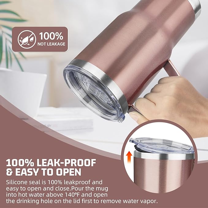 20oz Rose Gold Stainless Steel Insulated Tumbler with Handle, 4 Pack - Bloomnest