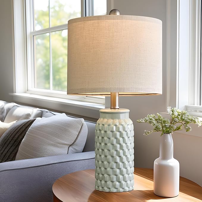 20.5 inches Modern Ceramic Green Bedside Lamp Set of 2 for Bedroom Decor Farmhouse Table Lamp for Living Room Office Dorm - Bloomnest