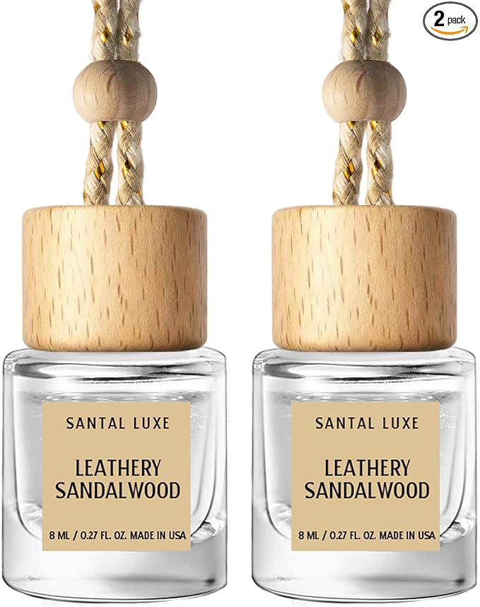 C Classy Car Air Freshener Hanging 2 Pack, Leathery Sandalwood Essential Oil Diffuser for Cars, Cute Car Accessories, Long-Lasting Fragrance, C ar Air Fresheners for Women & Men Gift, Made in USA - Bloomnest