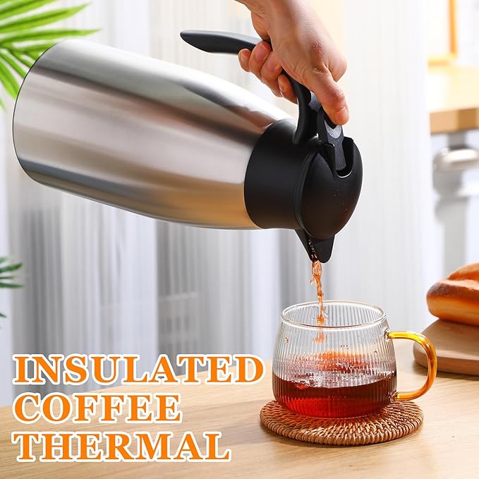 Norme 2 Pcs Thermal Coffee Carafe Insulated Stainless Steel Coffee Carafe for Hot Liquid Vacuum Thermal Pot Creamer Pitcher Dispenser with Brushes Keeping Hot Water Milk(Silver,68 oz) - Bloomnest