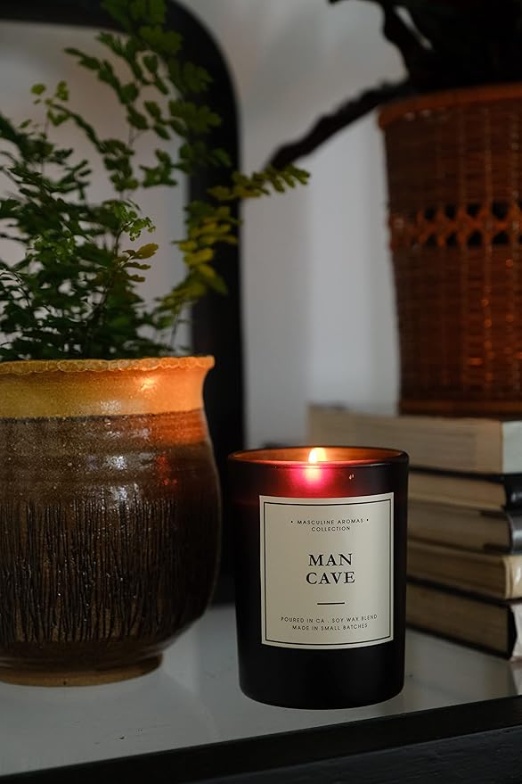 | Masculine Aromas | Small Batch | Soy Wax | 40 Hours | Scented Mens Candles with Natural Essential Oils | Vegan (Man Cave) - Bloomnest