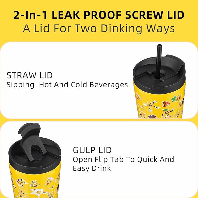 BJPKPK 30oz Insulated Tumbler With lid And Straw Stainless Steel Tumblers Travel Coffee Mug Reusable Thermal Cup,Hawaii Fruits-Yellow (Pack of 2) - Bloomnest