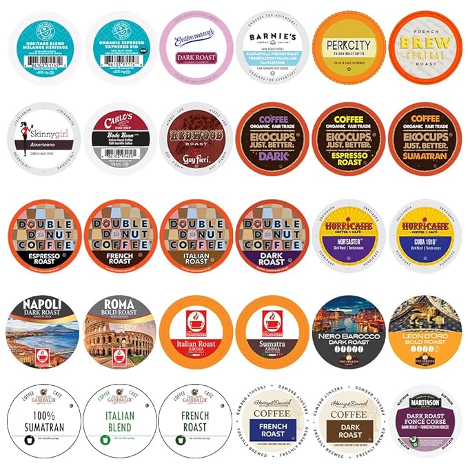 Perfect Samplers Dark Roast Coffee Pods Variety Pack, Strong Bold Coffee & Dark Roast Blends, Dark Roast Coffee Pods for Keurig K Cups Machines, Coffee Sampler 30 Count - Bloomnest