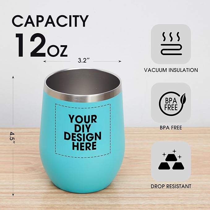 Personalized Custom Wine Tumbler Print in USA 12oz Stainless Steel Travel Coffee Cup with Lid & Straw Double Wall Insulated Mug with Colorful Text Logo Photo - Bloomnest