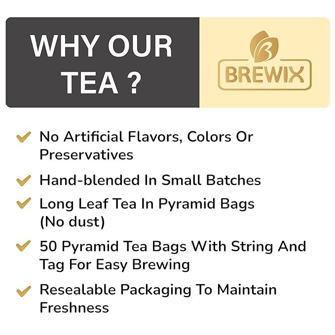 BREWIX, Earl Grey Black Tea Bags (50 Pyramid Bags) Bold & Aromatic Tea with Bergamot | Gluten Free, Energizing & Caffeinated | Sugar-Free, High Caffeine | Gourmet Tea - Bloomnest