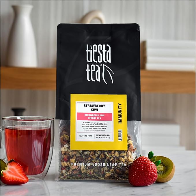 Tiesta Tea - Strawberry Kiwi Herbal Tea, Loose Leaf, Strawberry Hibiscus Kiwi Fruit Tea, Premium Caffeine-Free Herbal Blend, Make Hot or Iced & Up to 200 Cups, 16 oz Resealable Bulk Pouch - Bloomnest