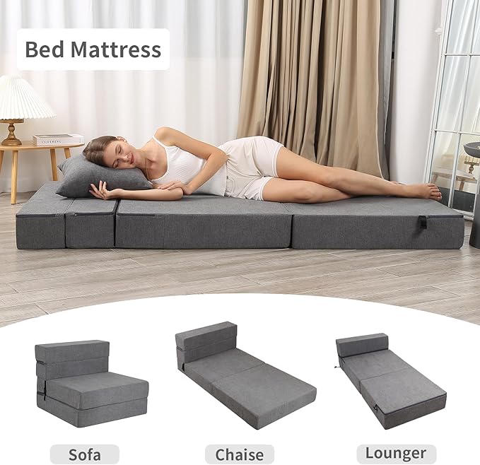 Folding Sofa Bed, High-Density Memory Foam Sofa Bed with a Fluffy Pillow, Floor Couch Guest Bed, Single Size, Dark Grey - Bloomnest